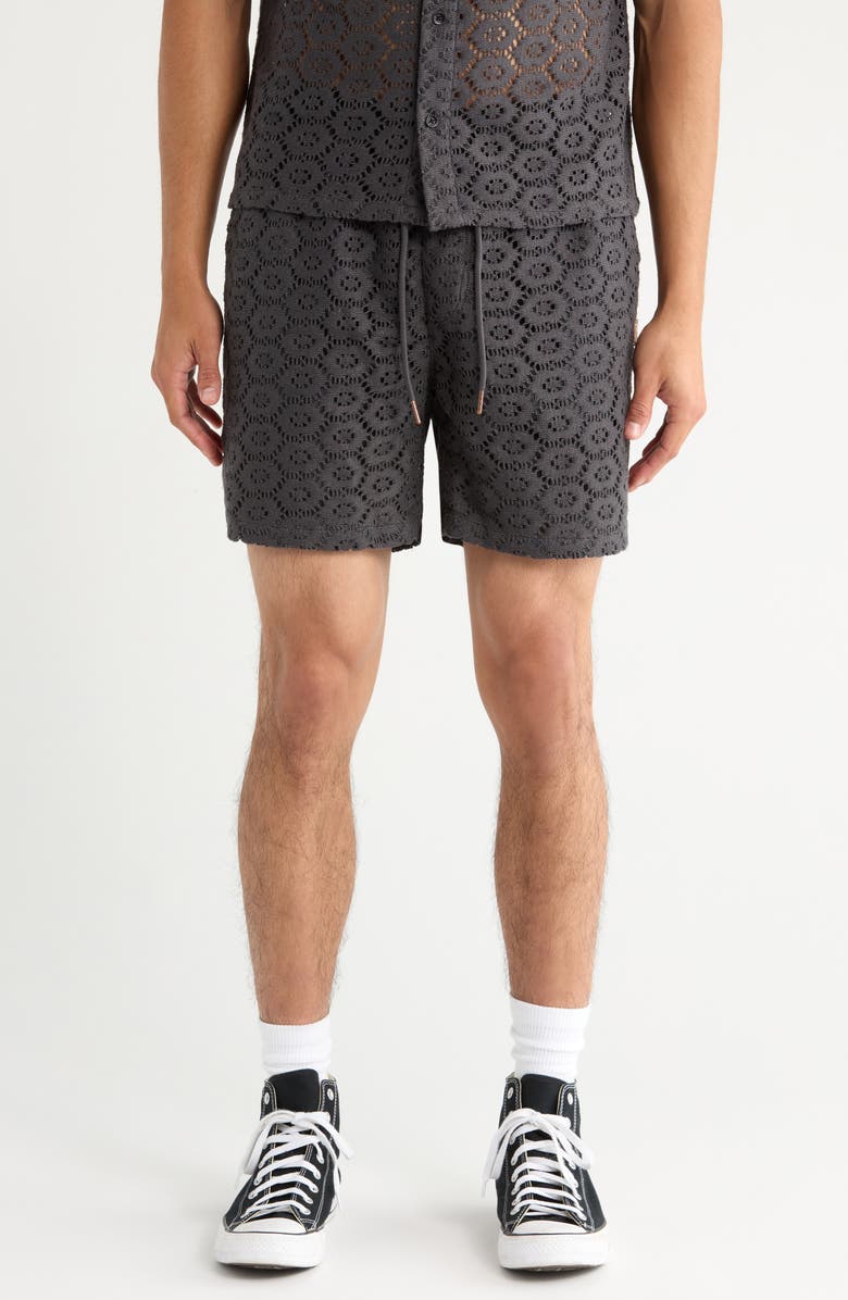 HONOR THE GIFT Open Stitch Drawstring Shorts, Main, color, Black