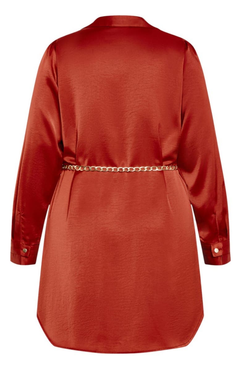 City Chic Harmoni Long Sleeve Satin Shirtdress, Alternate, color, Caramel