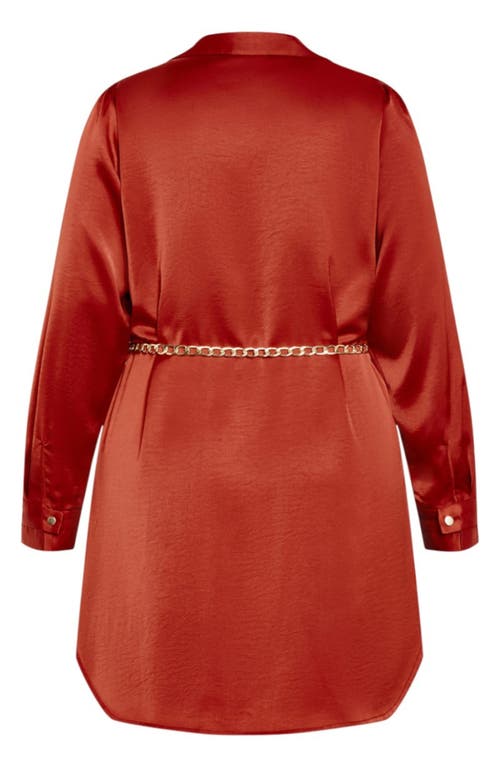 City Chic Harmoni Long Sleeve Satin Shirtdress In Red