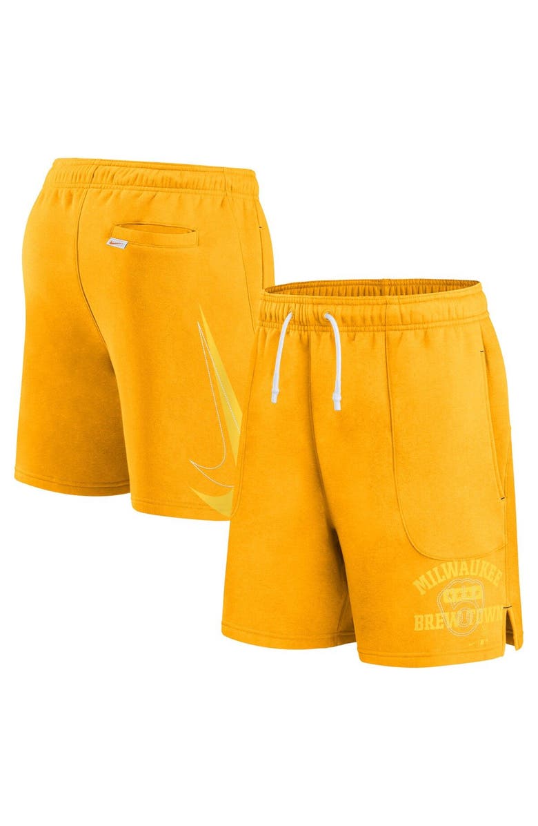 Nike Men's Nike Gold Milwaukee Brewers Statement Ball Game Shorts, Main, color, Gold