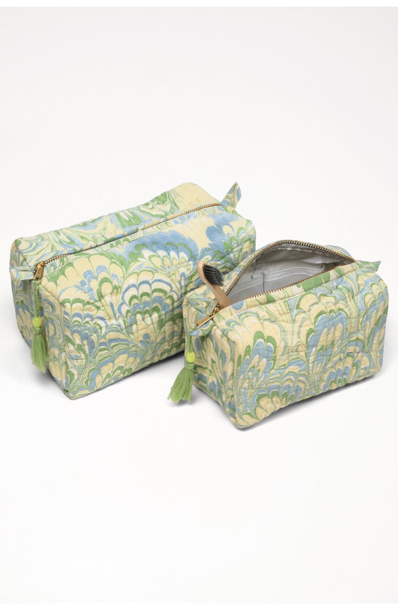 Inner Child Seaglass Peacock Hand-Marbled Cosmetic Bag - Set of 2, Alternate, color, Natural