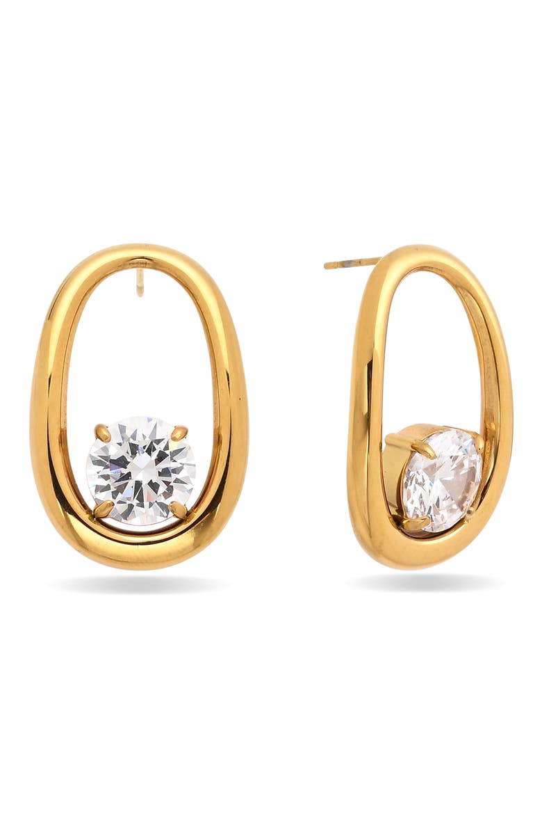 Forma Cubic Zirconia Oval Stud Earrings, Main, color, GOLD