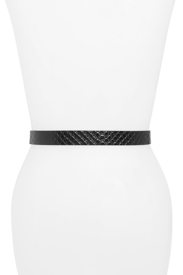 Zap Snake Embossed Leather Belt, Alternate, color, BLACK