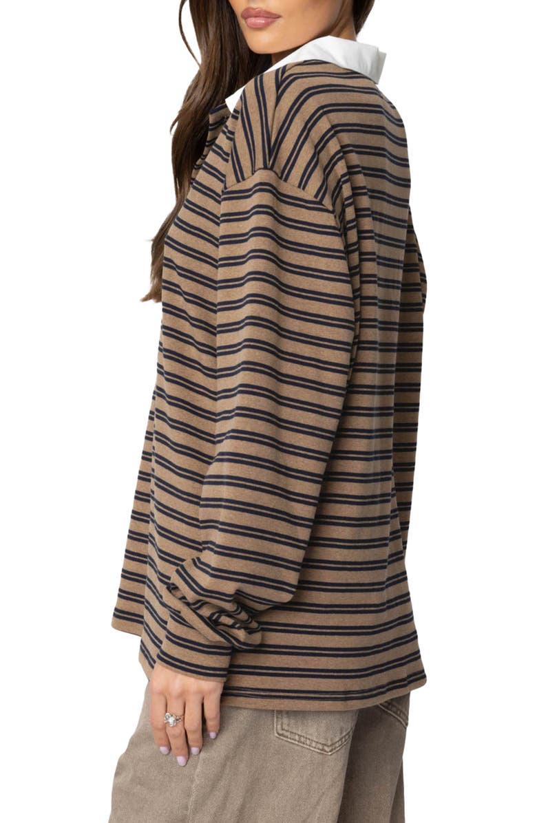 EDIKTED Stripe Long Sleeve Oversize Polo, Alternate, color, 