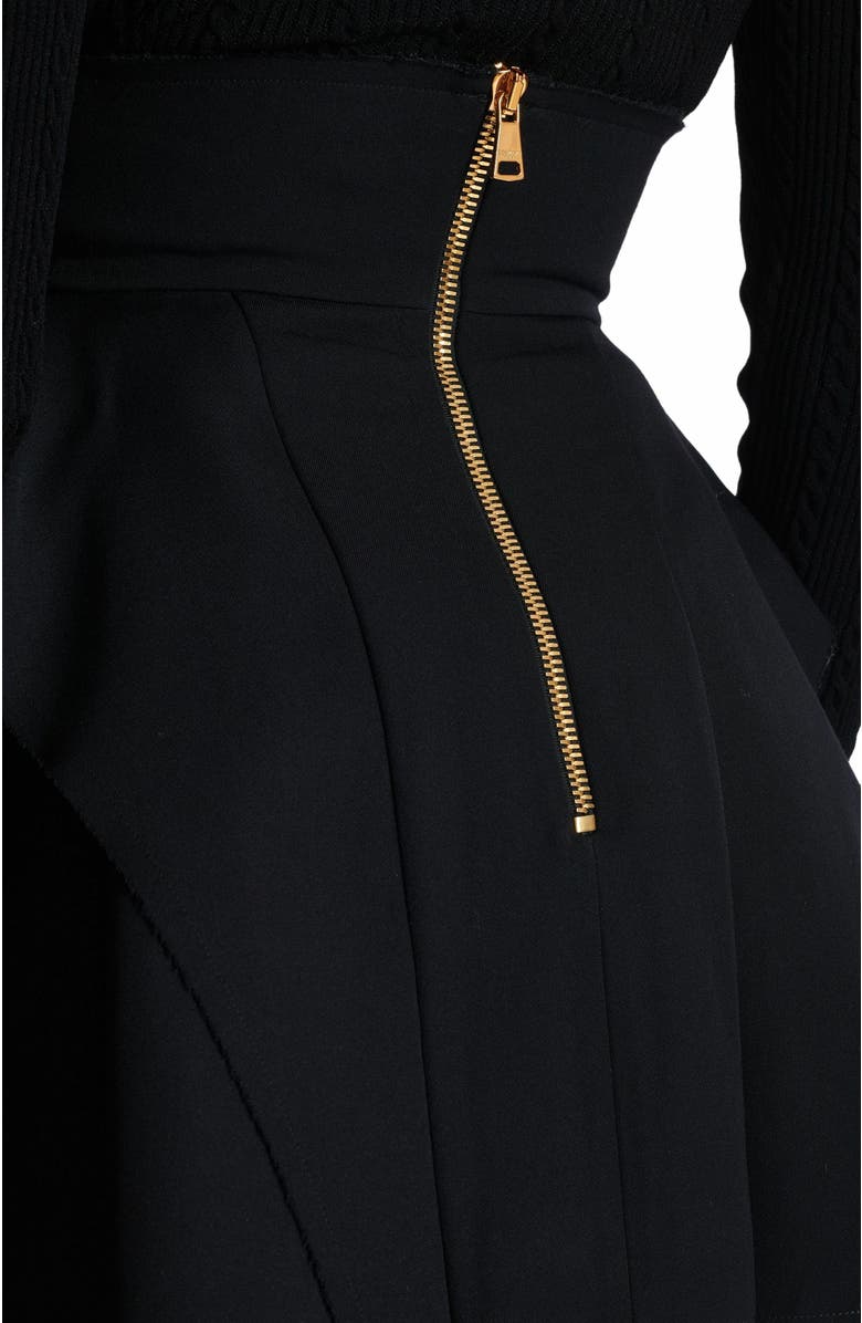 Balmain High-Waisted Grain De Poudre Skirt, Alternate, color, Black
