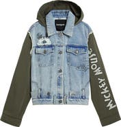 Desigual Mickey Mouse Embroidered Mixed Media Denim Hooded Jacket