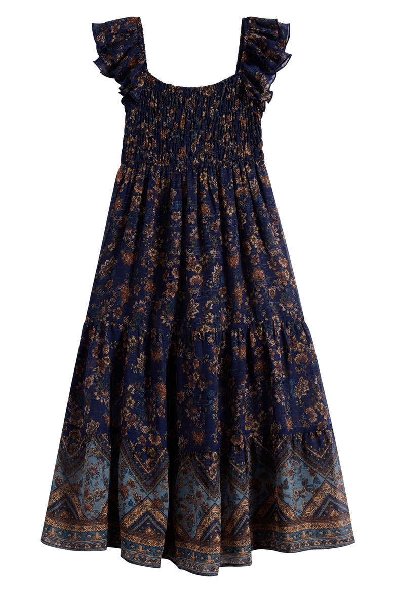 Kids' Smocked Border Maxi Dress, Main, color, NAVY