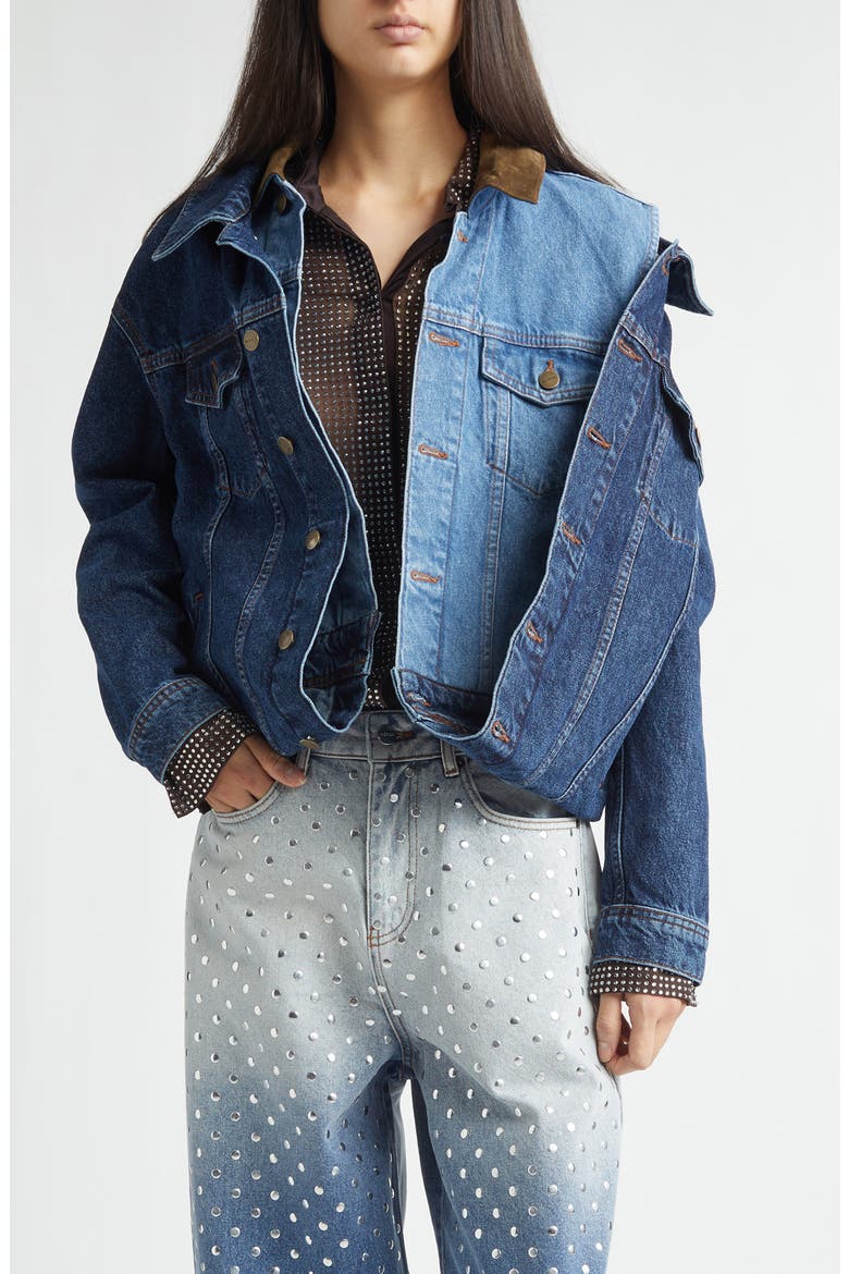 Loop Hem Doubled Denim Jacket, Main, color, INDIGO