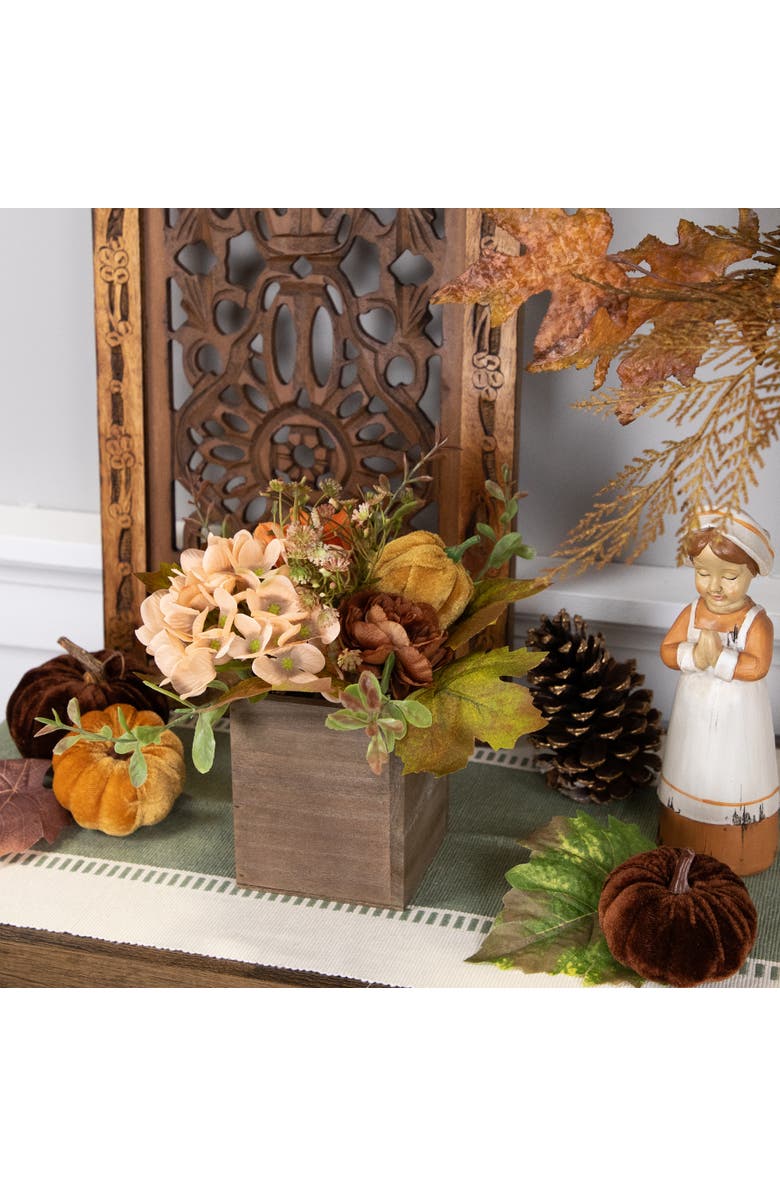 Northlight Floral and Pumpkin Wooden Box Fall Harvest Decoration - 10" x 8" - Orange and Brown, Alternate, color, Orange