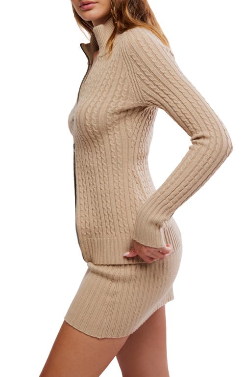 Free People Eliza Cable Zip-up Cardigan & Rib Miniskirt Set In Brown