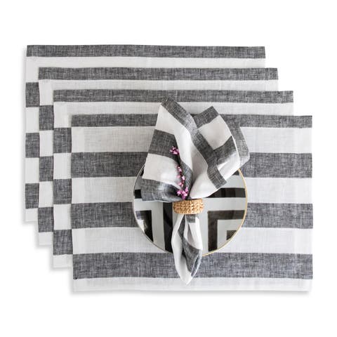 Linen Placemats - Cabana Stripe, 14" x 19" Inch