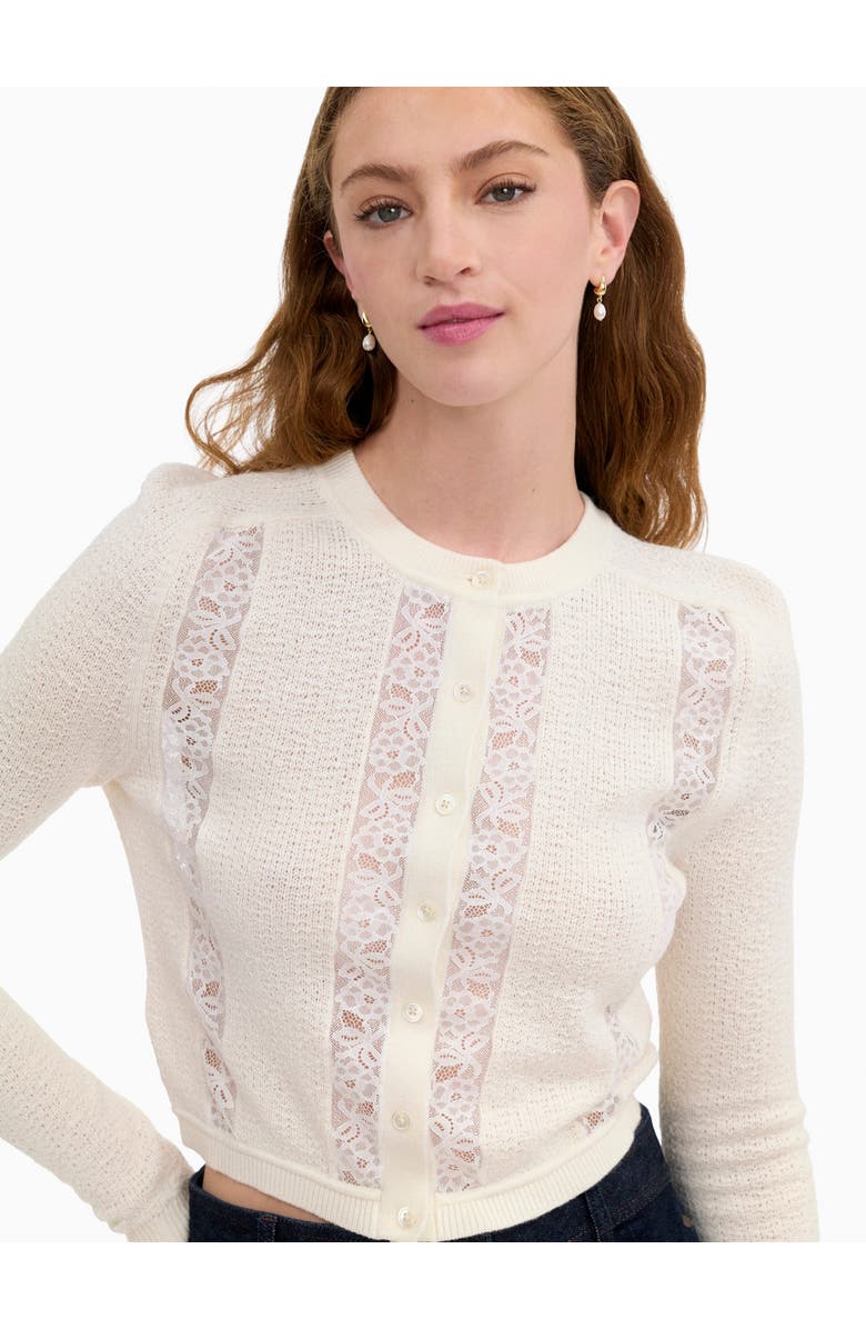 Rebecca Taylor Rhea Lace Knit Cardigan, Alternate, color, Ivory