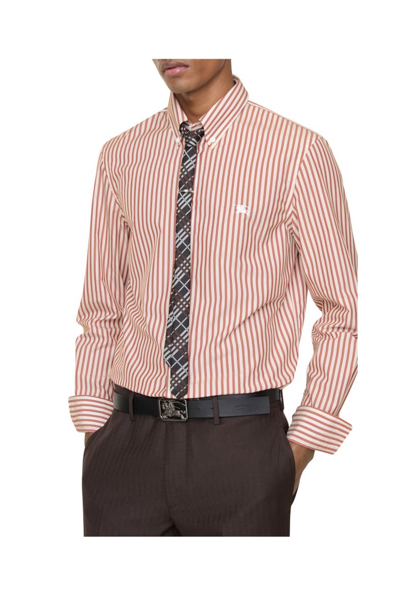 Slim Fit Striped Cotton Shirt, Alternate, color, Cloudy white/terracotta
