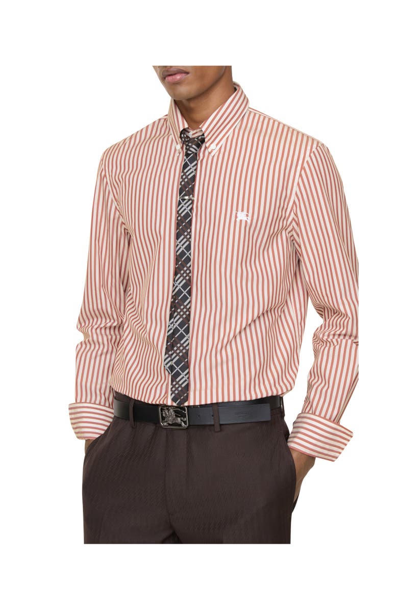 Burberry Slim Fit Striped Cotton Shirt, Alternate, color, Cloudy White/Terracotta