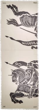Burberry Equestrian Knight Wool Fringe Scarf