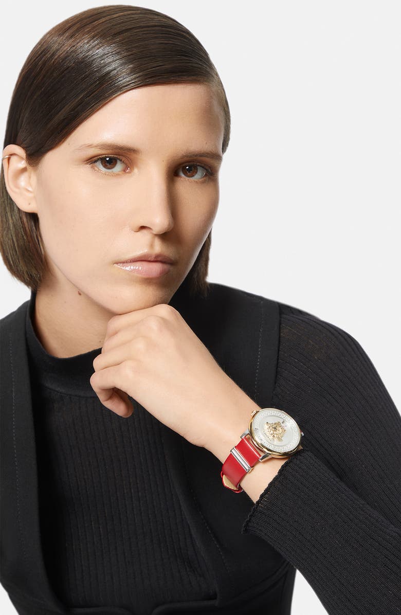 Versace Medusa Icon Leather Strap Watch, 38mm, Alternate, color, 