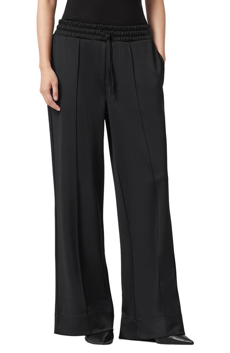 AllSaints Mirri Pintuck Pleat Wide Leg Pants, Main, color, Black
