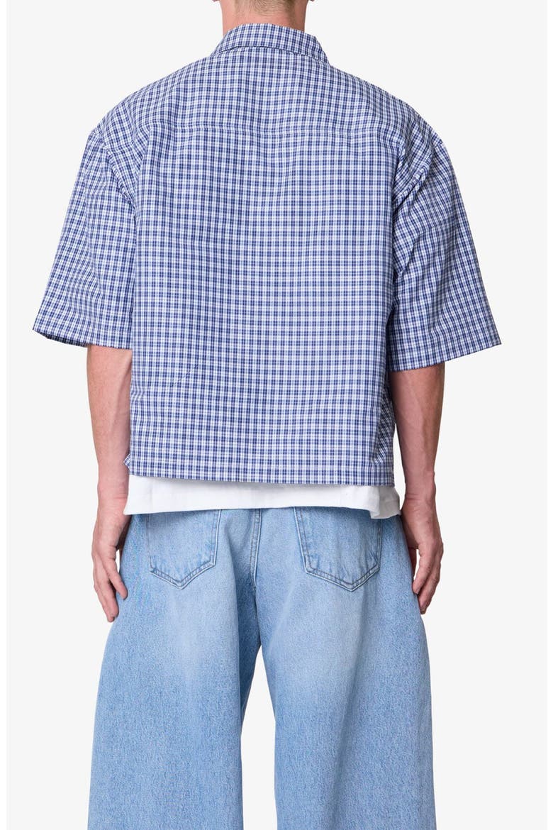 Crispy Oversize Check Short Sleeve Cotton Poplin Button-Up Overshirt, Alternate, color, BLUE