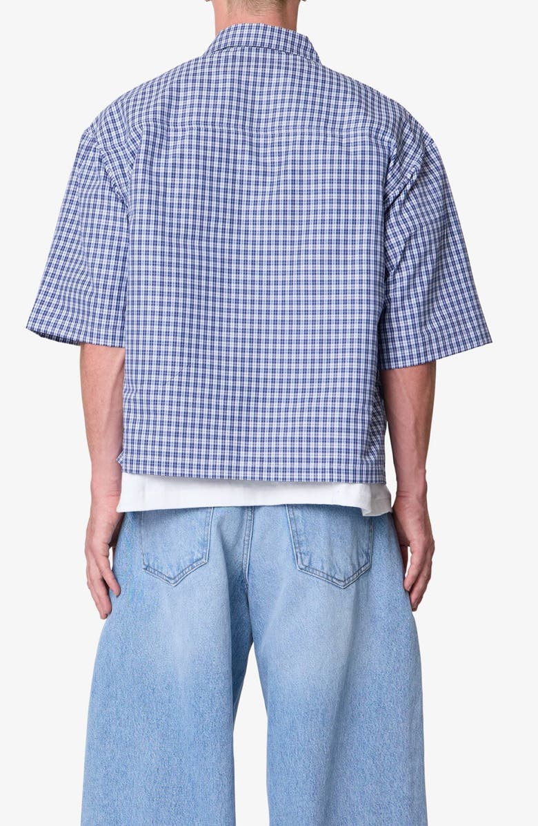 mnml Crispy Oversize Check Short Sleeve Cotton Poplin Button-Up Overshirt, Alternate, color, Blue