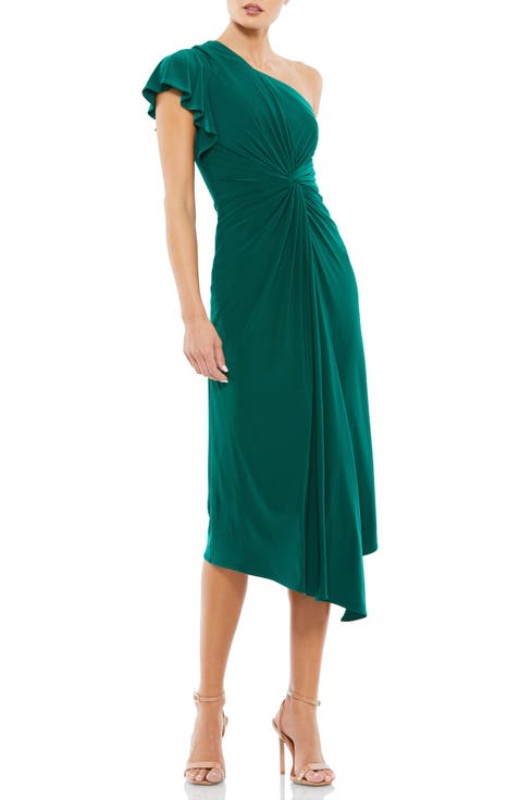 Women's One Shoulder Midi Length Jersey Dress