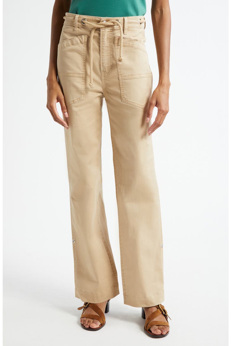 Heather Rope Drawstring Stretch Cotton Blend Pants, Main, color, STONE KHAKI