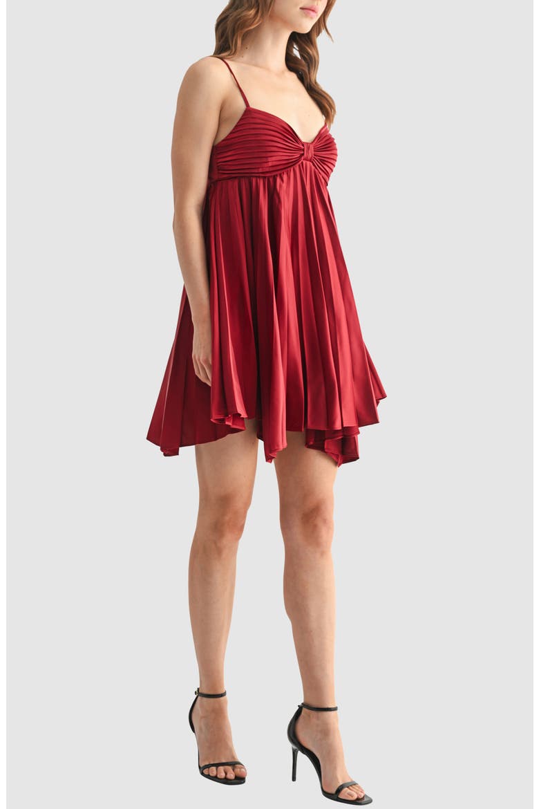 Pleated Handkerchief Hem Cocktail Minidress, Alternate, color, WINE