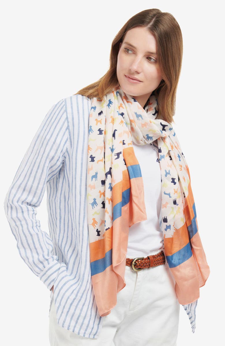 Barbour Dog Print & Stripe Long Scarf, Alternate, color, 
