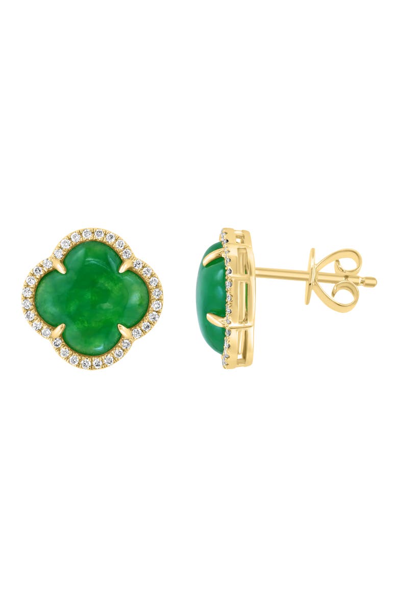 Diamond Halo Jade Clover Stud Earrings, Main, color, GREEN