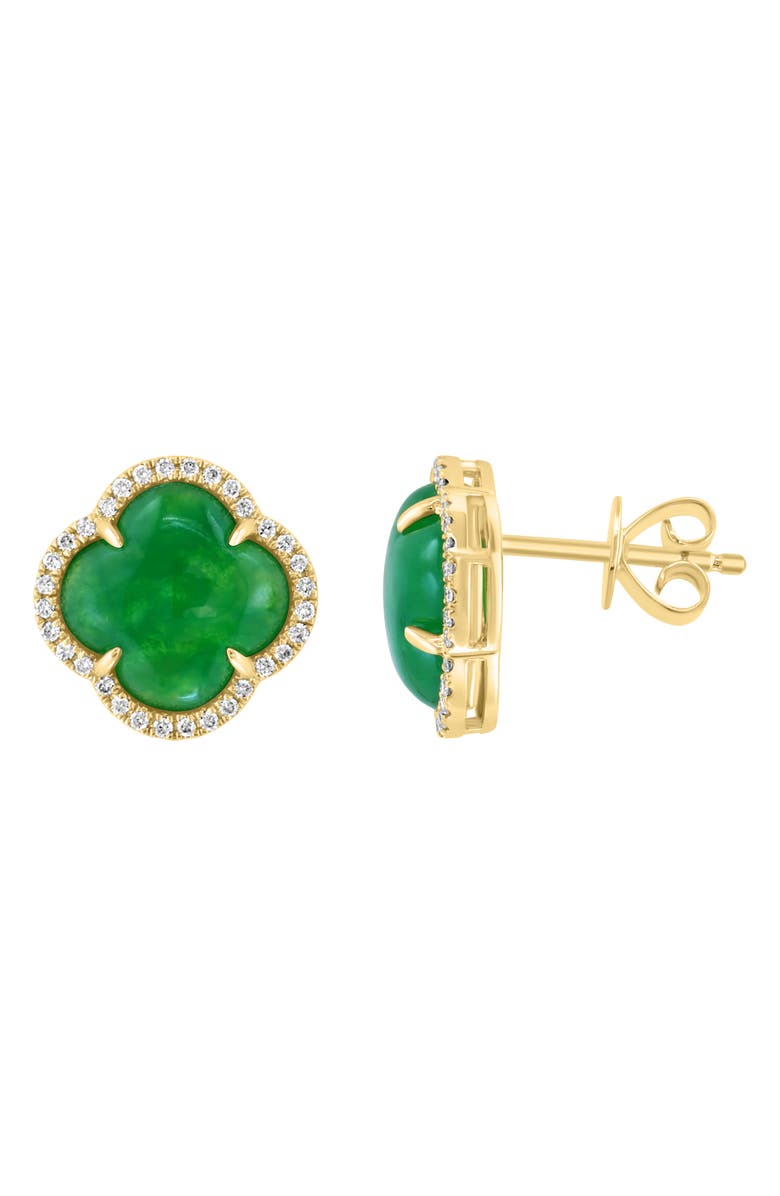 EFFY Diamond Halo Jade Clover Stud Earrings, Main, color, Green