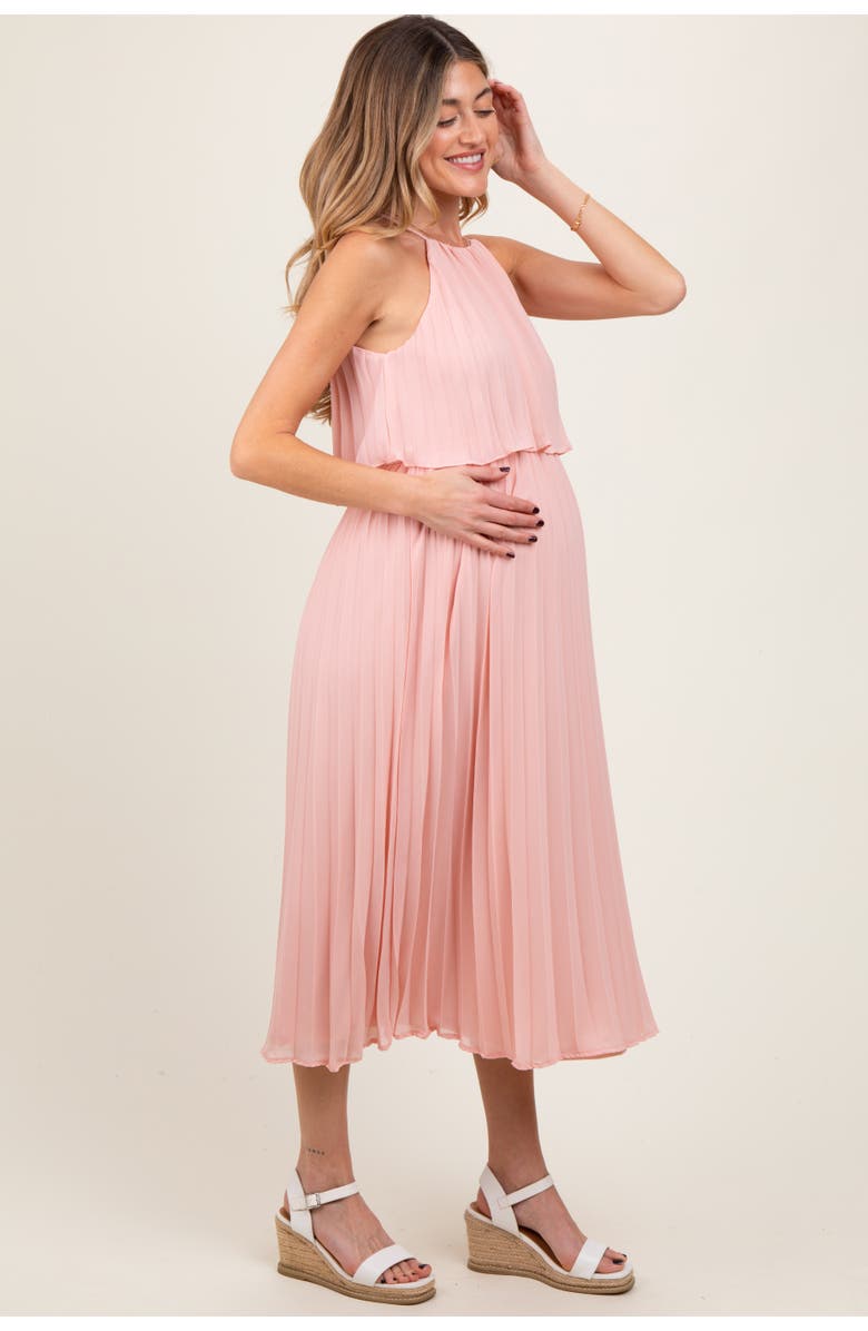 PinkBlush Pleated Woven Midi Dress, Alternate, color, Pink