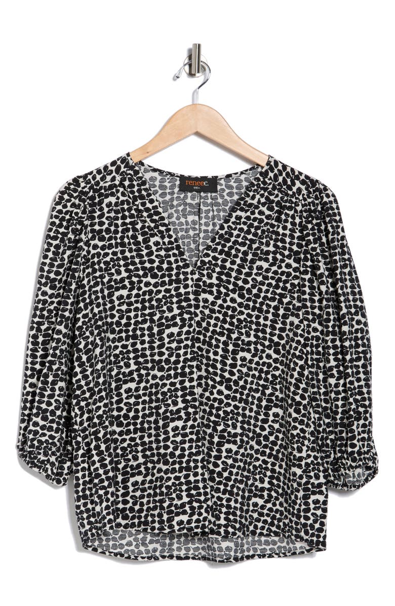 Renee C Geometric Print Balloon Sleeve Top, Alternate, color, Black