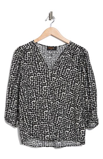 Renee C Geometric Print Balloon Sleeve Top In Multi