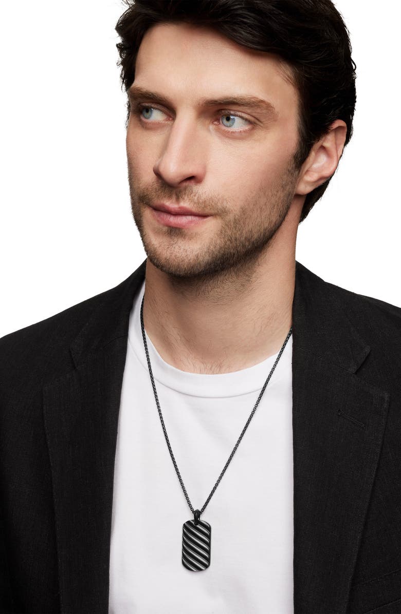 David Yurman Men's Sculpted Cable Dog Tag Pendant, Alternate, color, Black Titanium