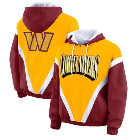 Women's WEAR by Erin Andrews Gold/Burgundy Washington Commanders Retro Crinkle Full-Zip Hoodie Windbreaker