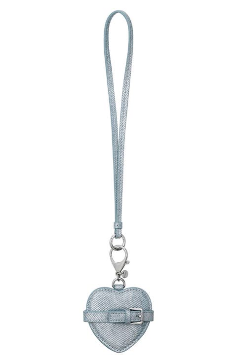 Belted Heart Mirror Faux Leather Key Ring Bag Charm