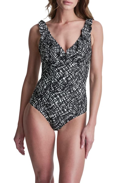 Ruffle V-Neck One-Piece Swimsuit
