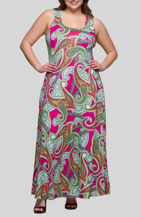 Paisley Sleeveless Knit Maxi Dress (Plus)