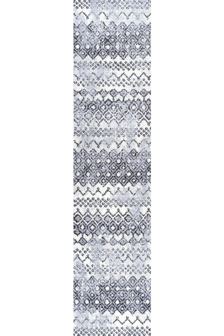 Azmar Moroccan Geometric Distressed Area Rug, Alternate, color, Ivory/Black