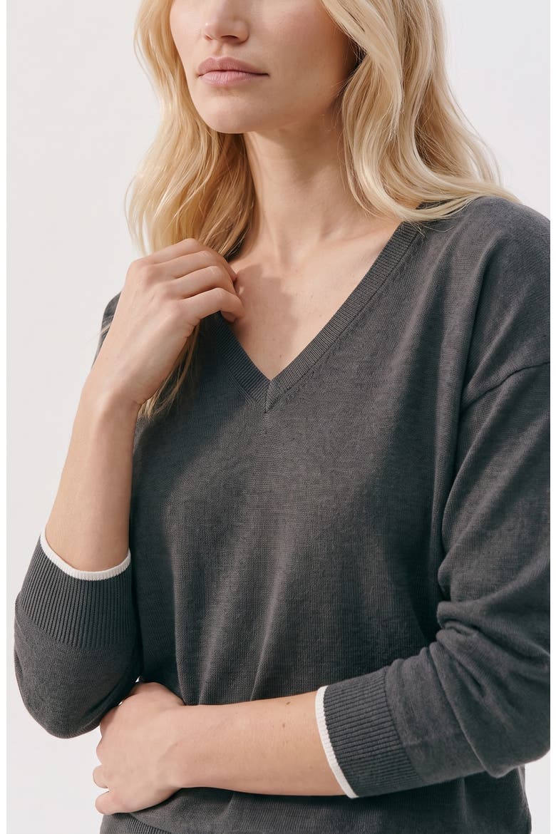 Bella Two-Way V-Neck Sweater, Alternate, color, DARK GREY MELANGEDETAIL