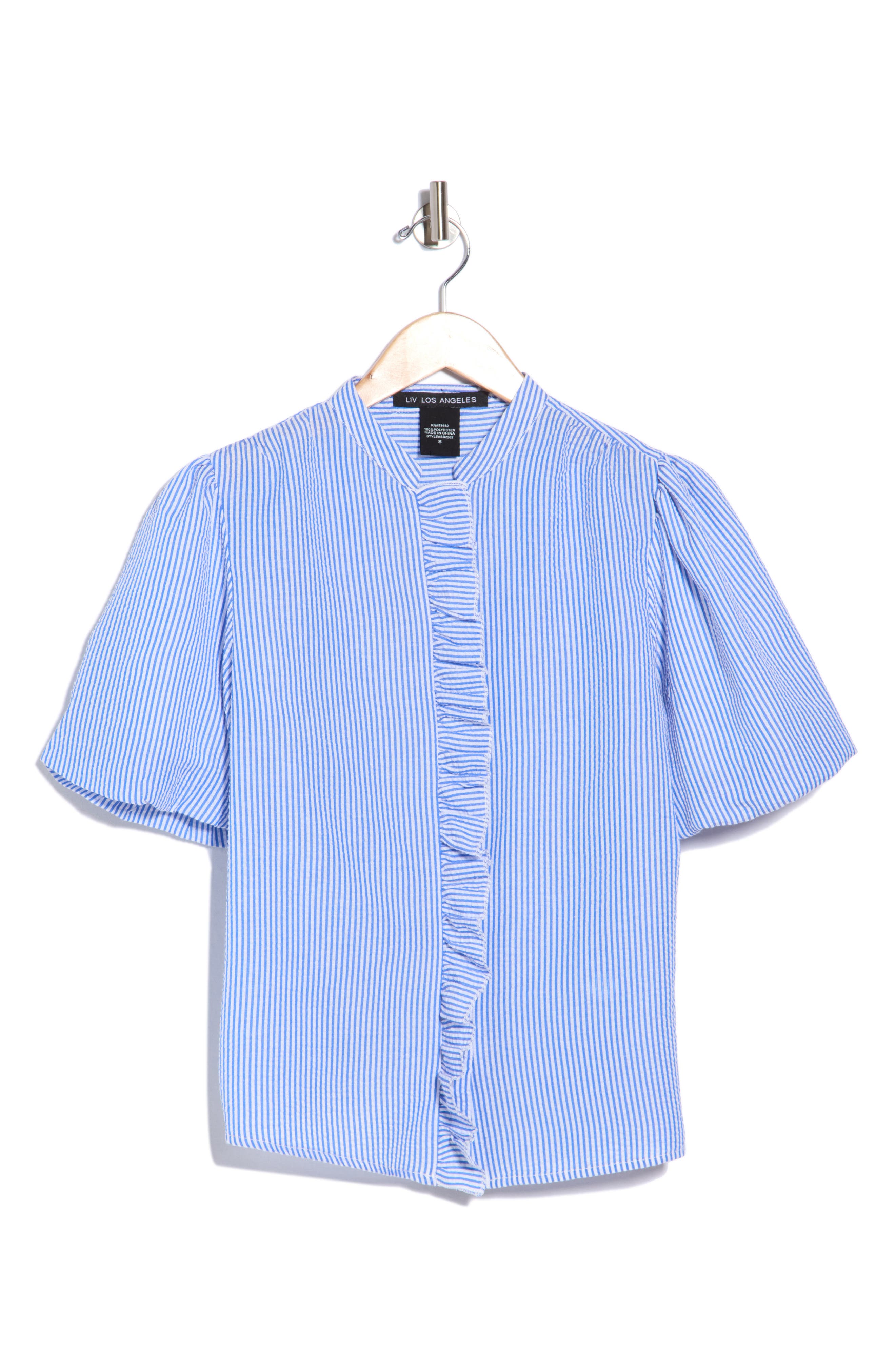 Striped Ruffle Bubble Sleeve Shirt
