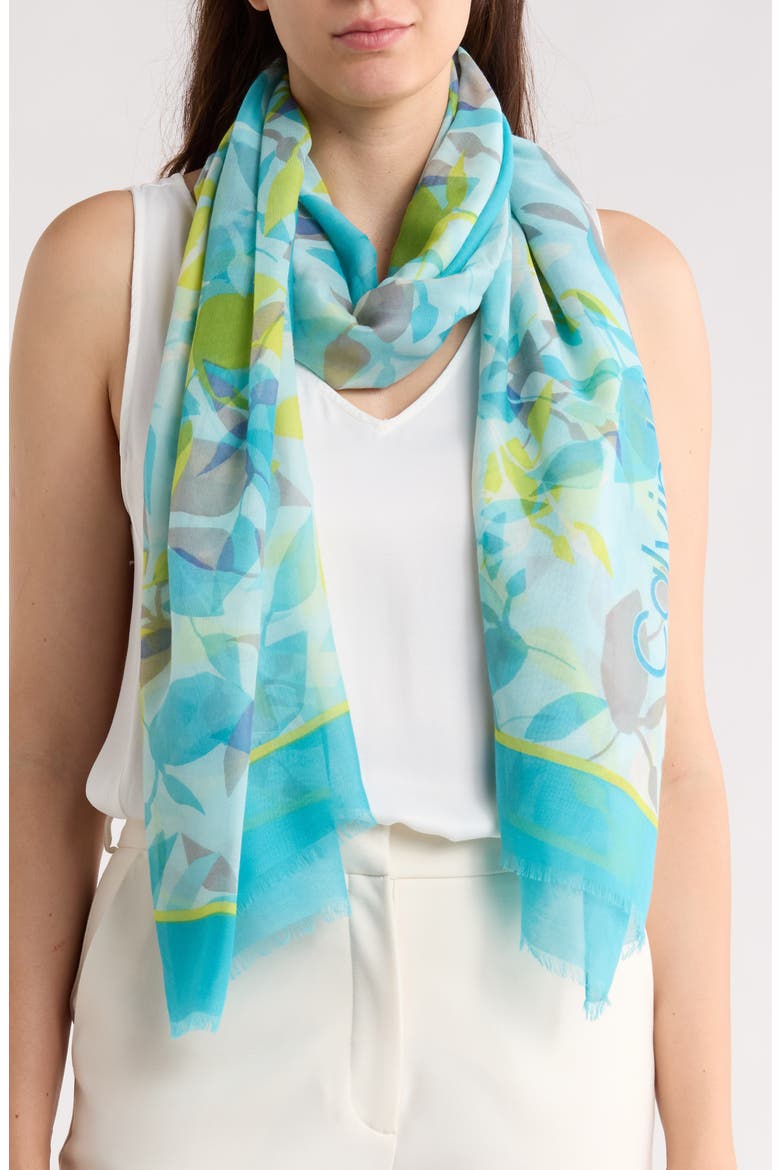Tropical Floral Oversize Scarf, Main, color, AQUA