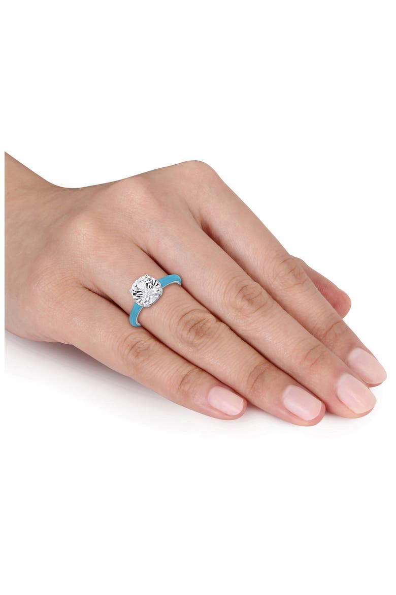 Lab-Created White Sapphire & Enamel Ring, Alternate, color, WHITE/ BLUE