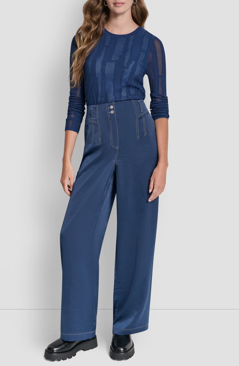 DKNY Topstitch Straight Leg Pants, Alternate, color, Hudson Blue