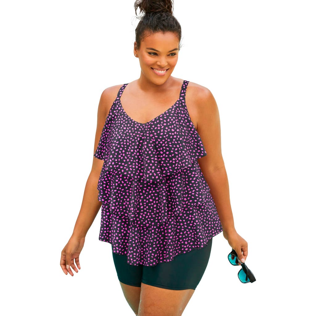 Swim 365 Longer-length Tiered-ruffle Tankini Top In Pink