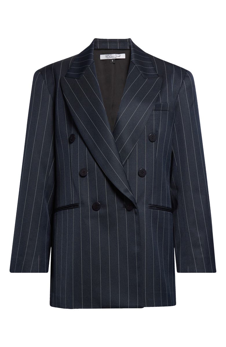LaQuan Smith Pinstripe Double Breasted Oversize Boyfriend Blazer, Alternate, color, 