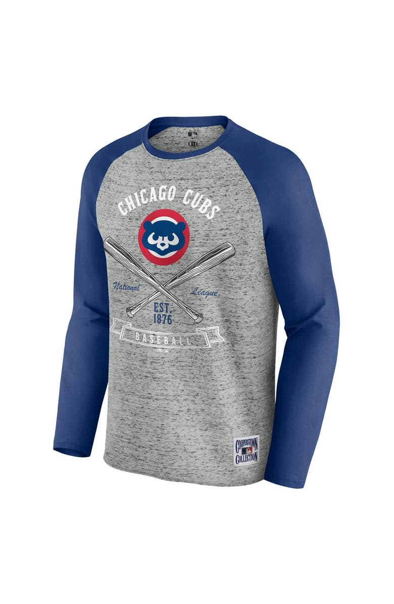 Darius Rucker Collection by Fanatics Men's Darius Rucker Collection by Fanatics  Heather Gray Chicago Cubs Raw Edge Raglan Long Sleeve Baseball T-Shirt, Alternate, color, 