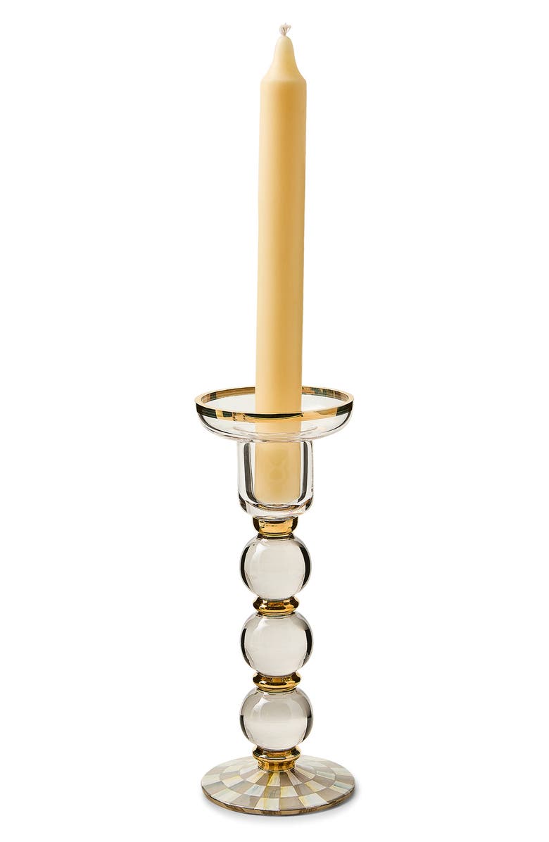 MACKENZIE CHILDS Sterling Check Large Glass Candleholder, Alternate, color, Sterling