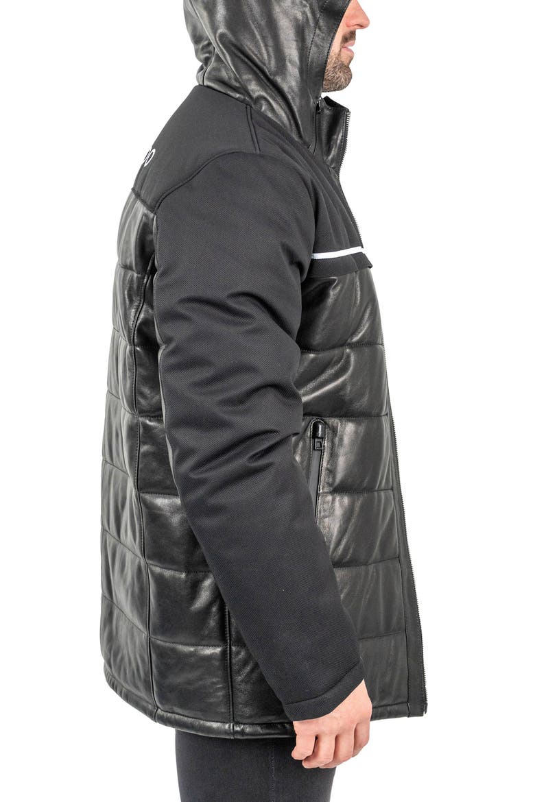 Mixed Media Leather Quilted Bomber Jacket, Alternate, color, BLACK