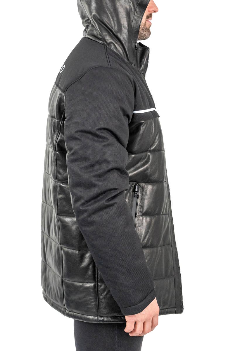 Maceoo Mixed Media Leather Quilted Bomber Jacket, Alternate, color, Black