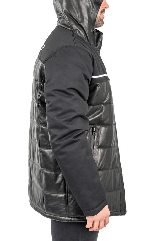 Maceoo Mixed Media Leather Quilted Bomber Jacket In Black